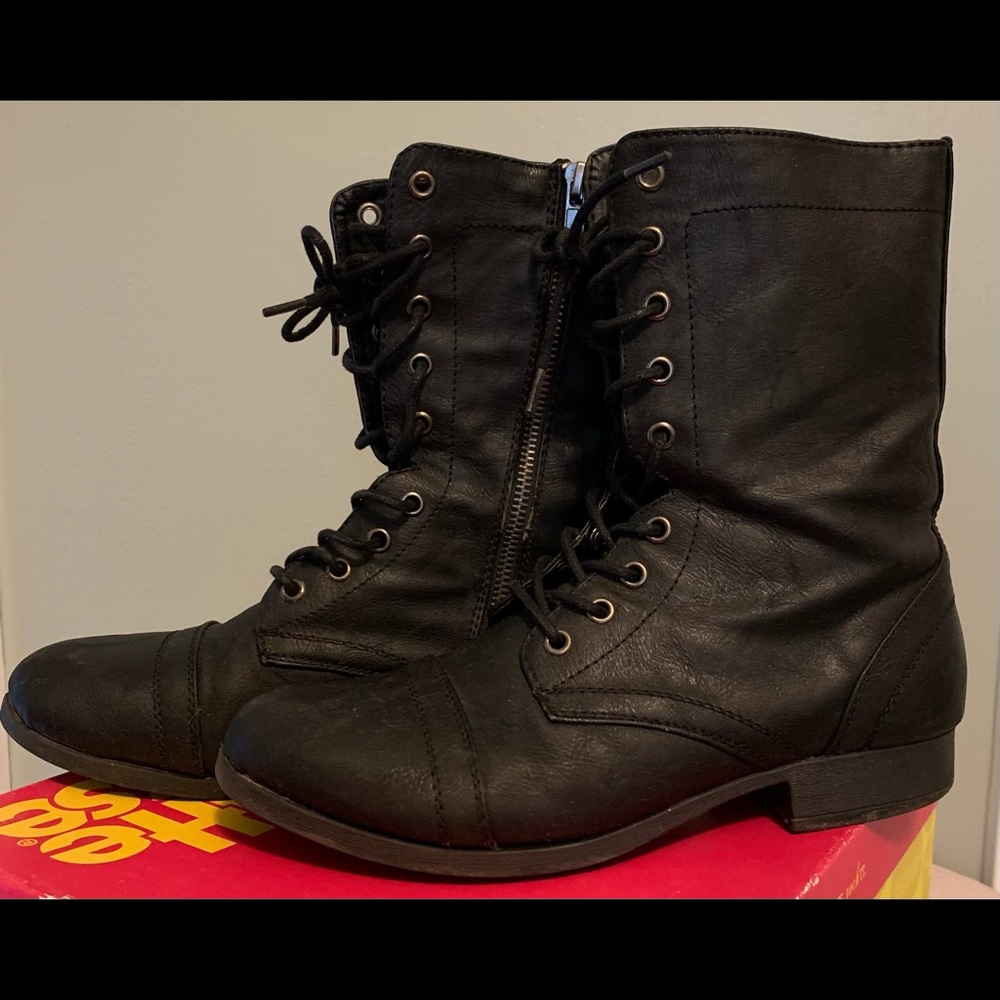 Charlotte Russe Black Hammer Style Lace-up & Zipper Boots with box.